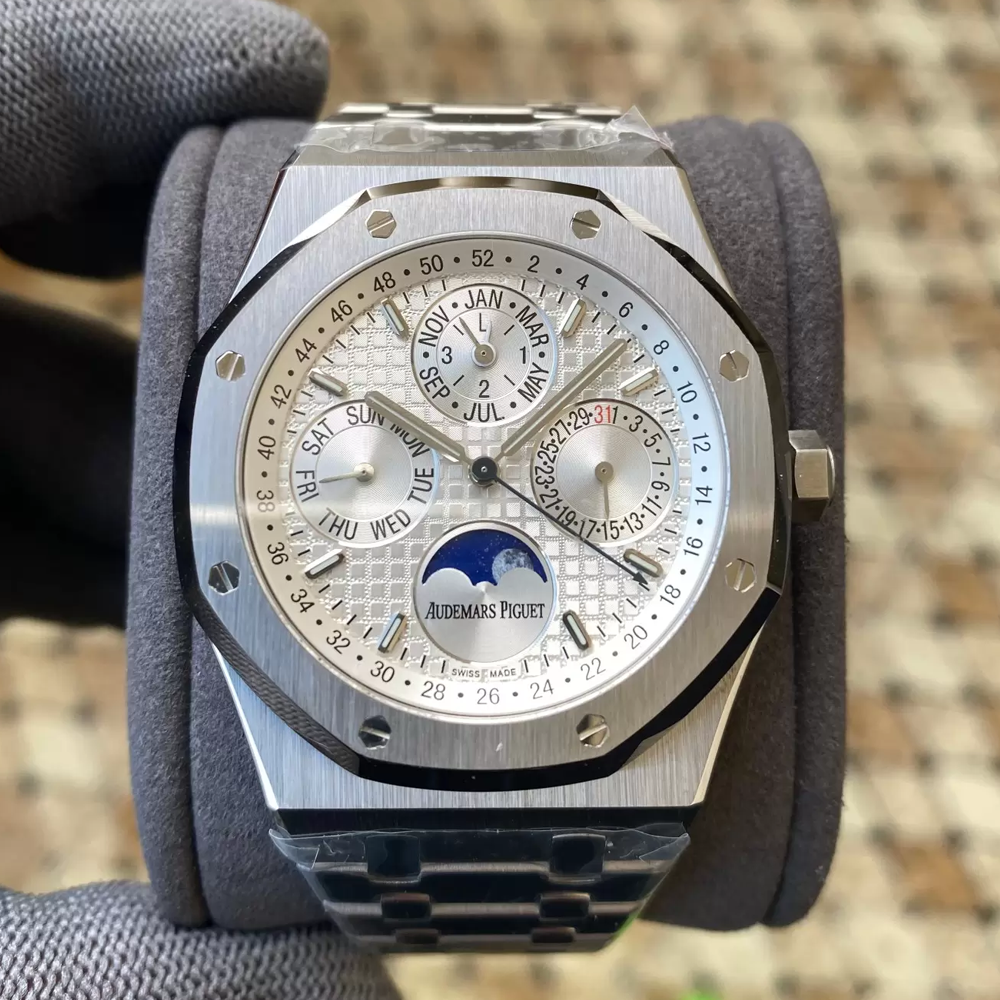 APS공장 오데마피게 로얄오크 퍼페츄얼 캘린더 실버 다이얼 SS 브레이슬릿 41mm 26574