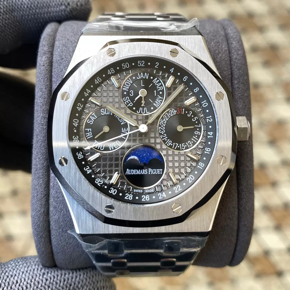 APS공장 오데마피게 로얄오크 퍼페츄얼 캘린더 그레이 다이얼 SS 브레이슬릿 41mm 26574