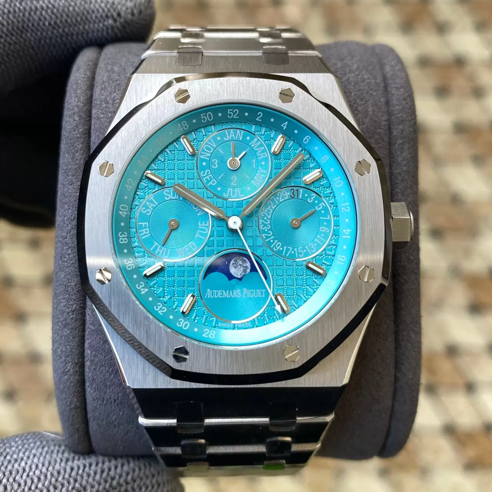 APS공장 오데마피게 로얄오크 퍼페츄얼 캘린더 티파니 블루 다이얼 SS 브레이슬릿 41mm 26574