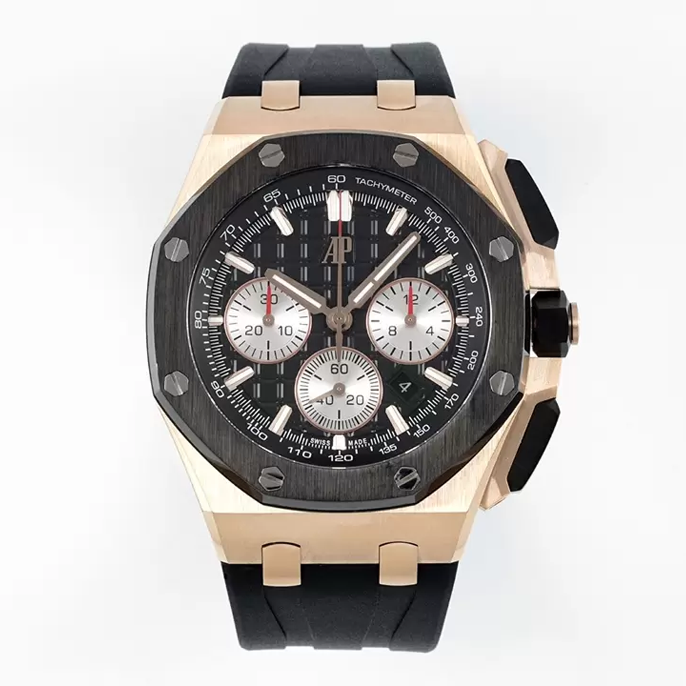 APF공장 오데마피게 로얄오크 오프쇼어 크로노그래프 블랙 다이얼 RG 세라믹 블랙 러버 밴드 44mm 26420