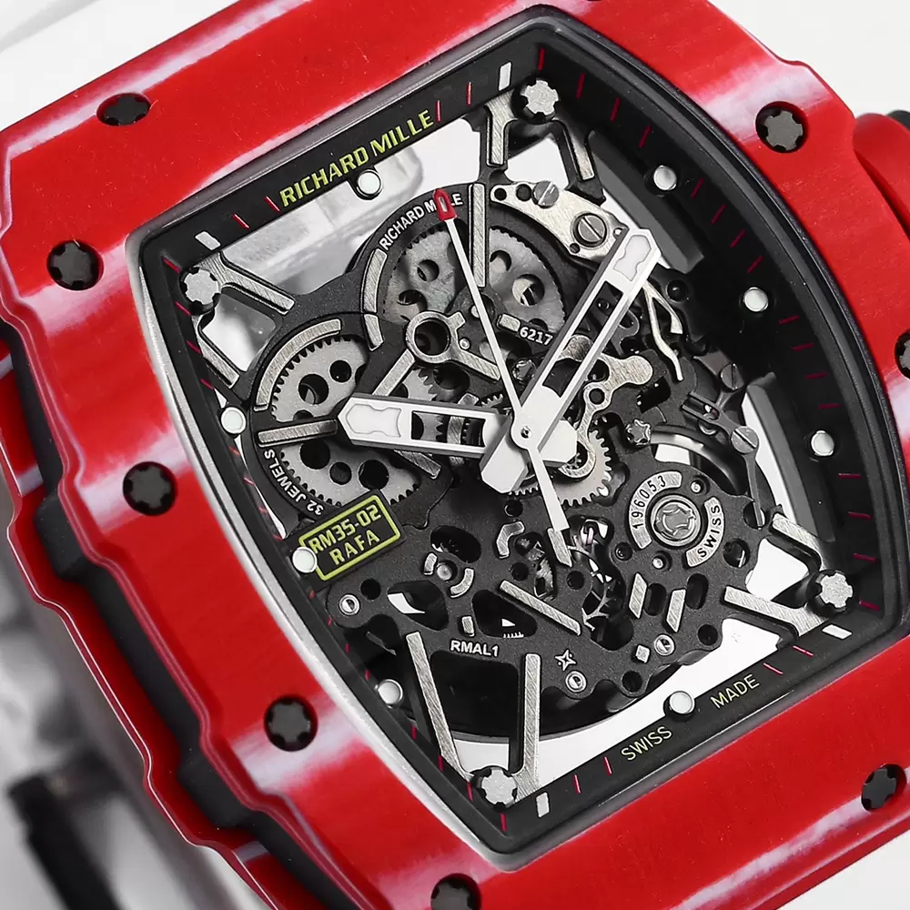 BBR공장 리차드밀 라파엘 나달 레드 카본 스켈레톤 다이얼 화이트 러버 스트랩 RM35-02