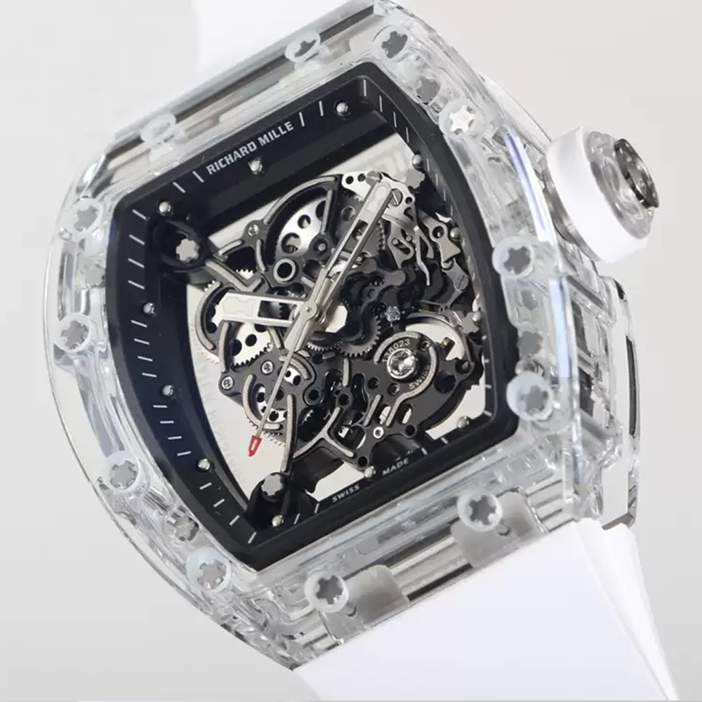 RM공장 리차드밀 부바왓슨 크리스탈 스켈레톤 다이얼 화이트 러버 스트랩 RM-055