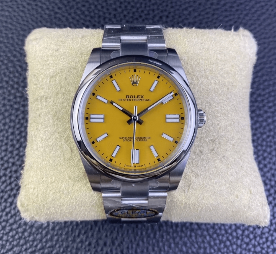 롤렉스 오이스터 퍼페츄얼 옐로우 다이얼 바인덱스 SS 브레이슬릿 41mm 124300