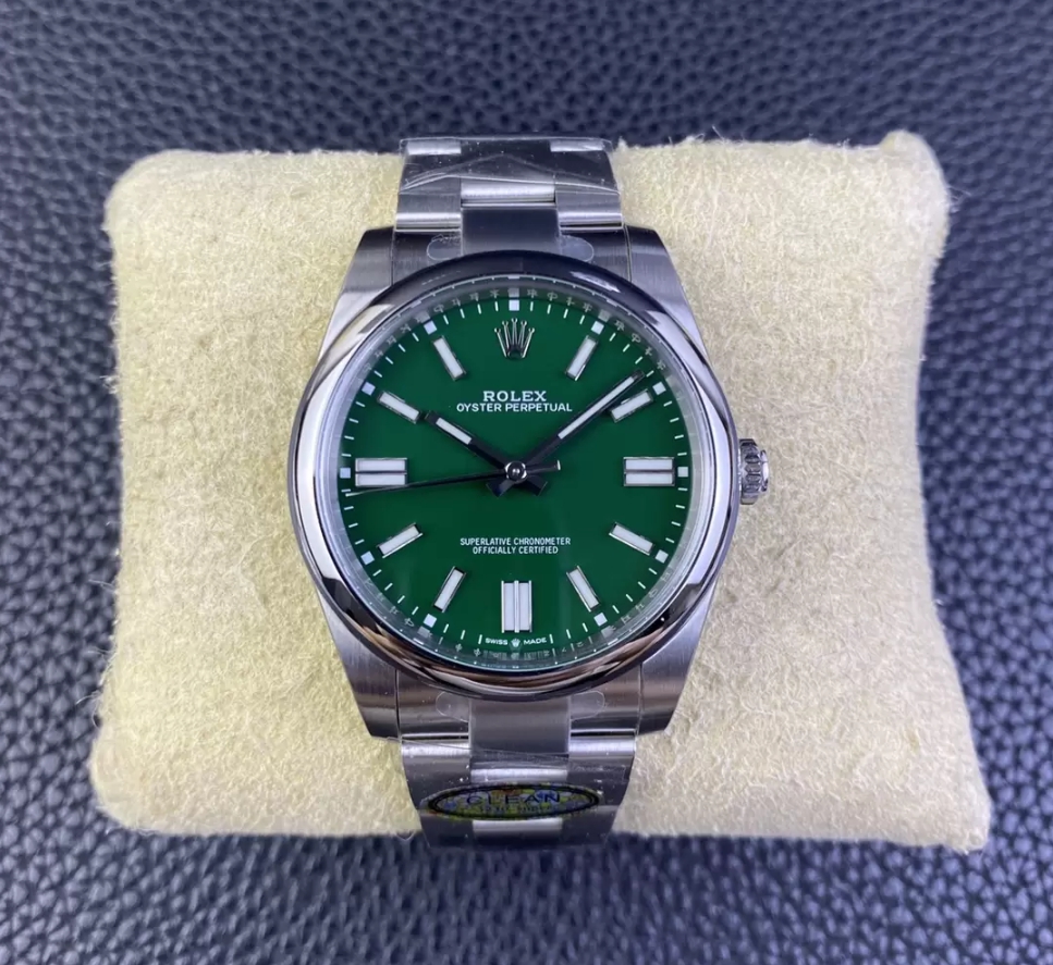 롤렉스 오이스터 퍼페츄얼 그린 다이얼 바인덱스 SS 브레이슬릿 41mm 124300