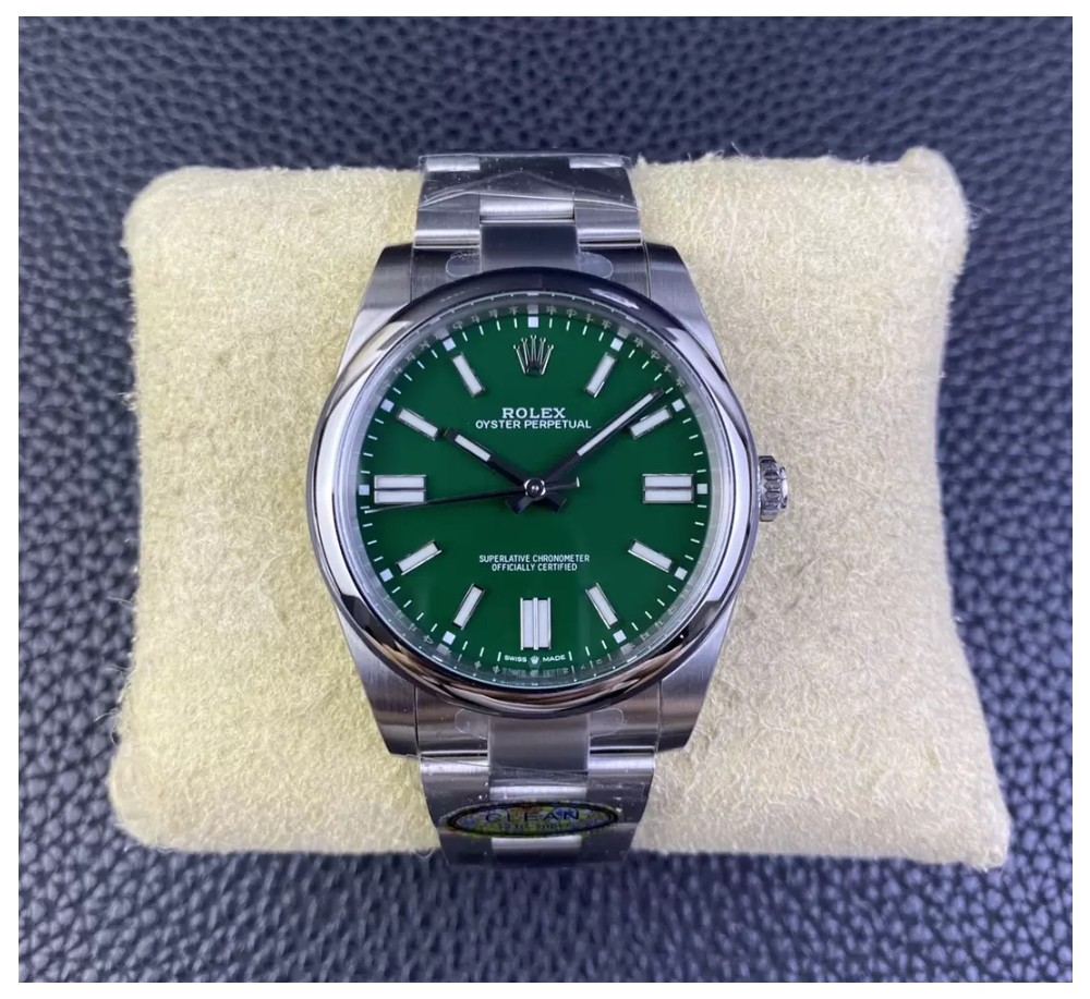 롤렉스 오이스터 퍼페츄얼 그린 다이얼 바인덱스 SS 브레이슬릿 41mm 124300