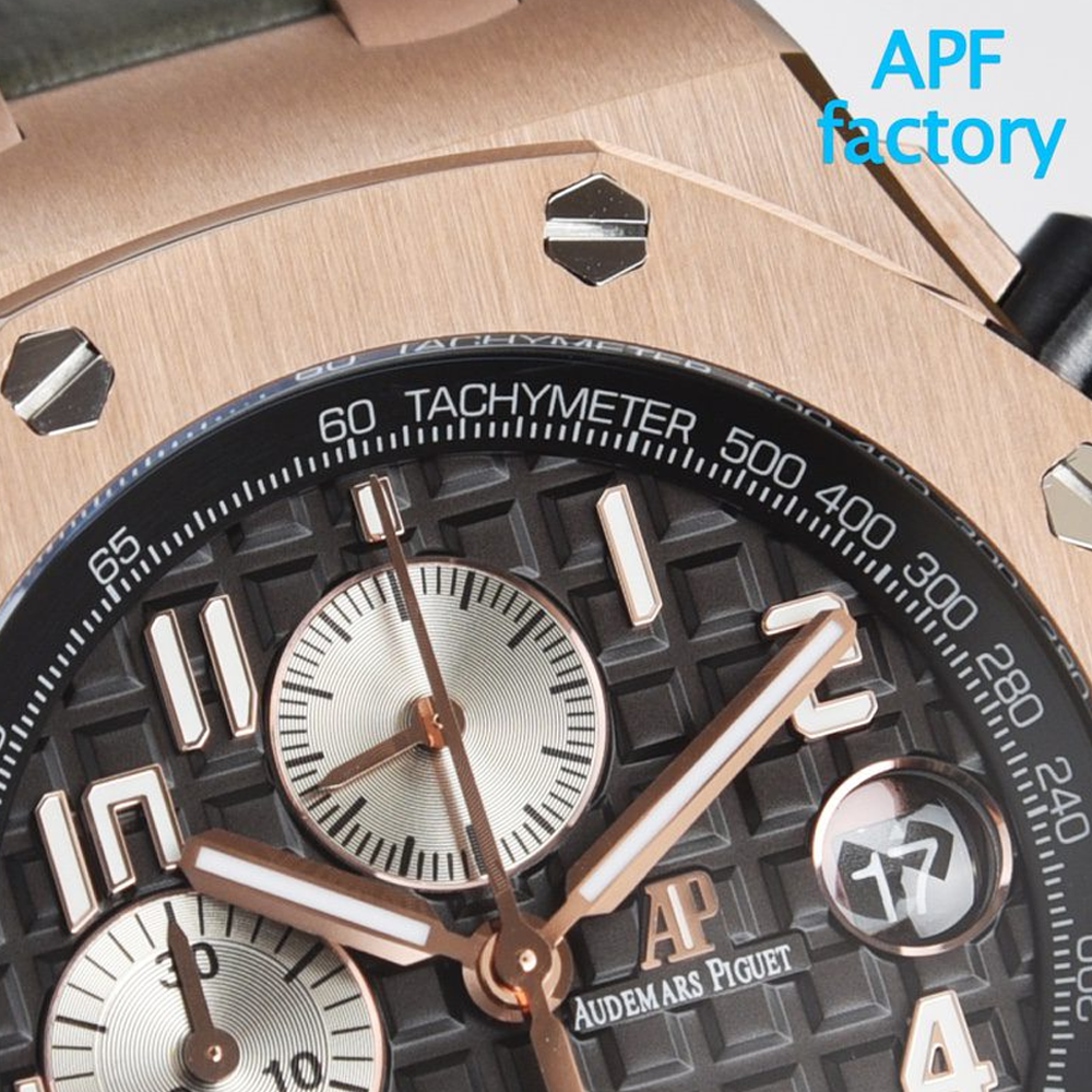 APF공장 오데마피게 로얄오크 오프쇼어 다이버 크로노그래프 블렉 다이얼 RG 블랙 가죽 스트랩 42mm 26470OR