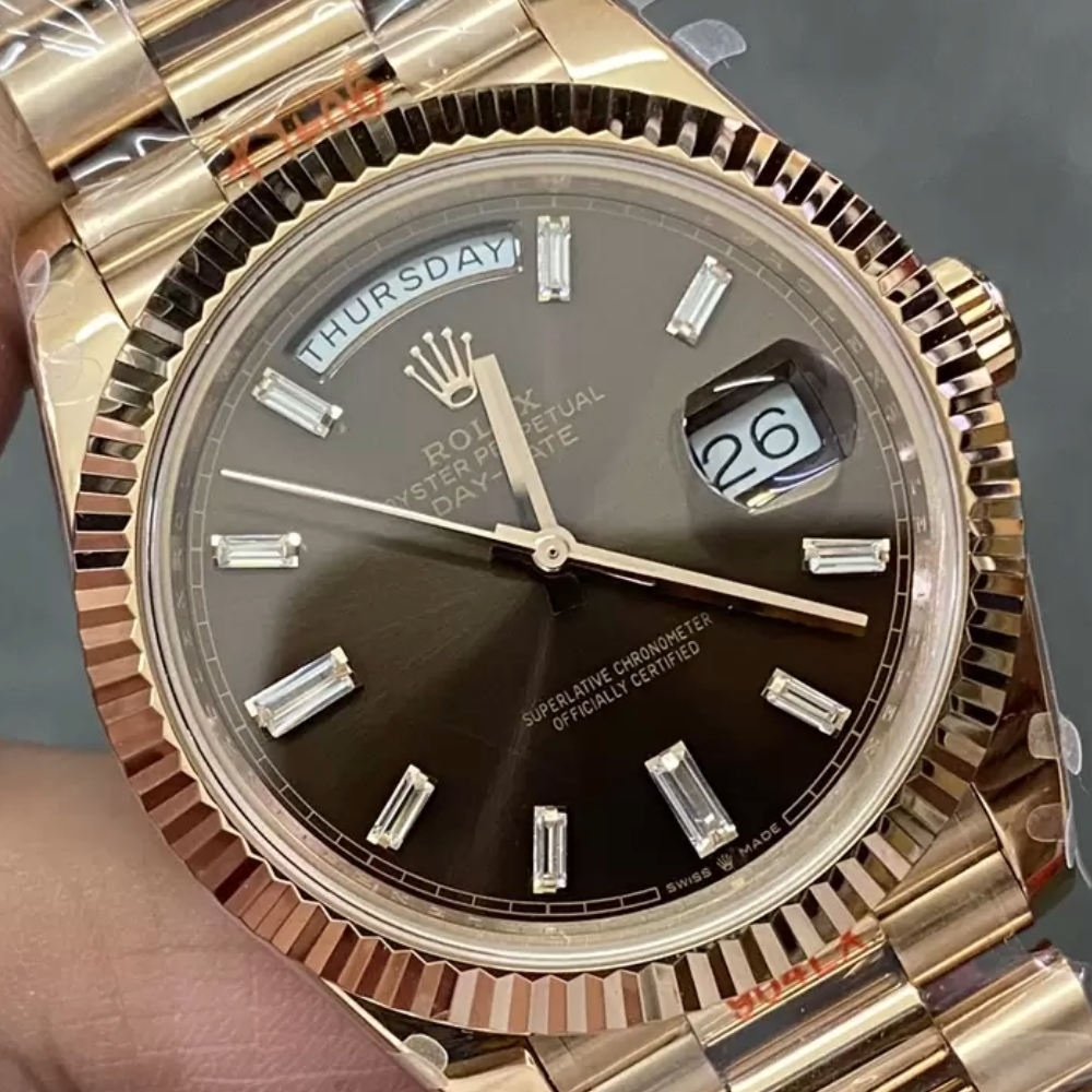 GM공장 롤렉스 데이데이트 초코다이얼 바게트다이아 로즈골드 금통 40mm V3(텅스텐 헤비 버전) 228235