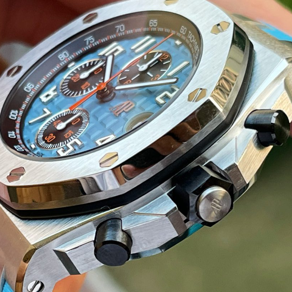 APF공장 오데마피게 로얄오크 오프쇼어 크노로그래프 블루 다이얼 SS 블루 러버 스트랩 42mm 26238TI