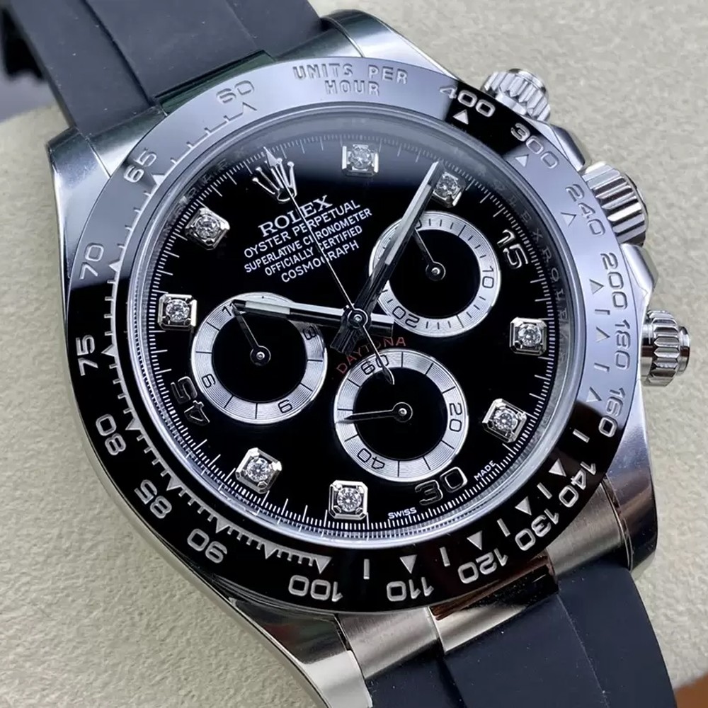 롤렉스 데이토나 크로노그래프 검판 다이얼 8P 다이아 러버밴드 40mm 116519