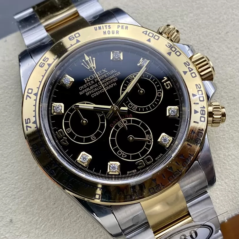 롤렉스 데이토나 크로노그래프 검판 다이얼 8P다이아 YG 콤비 40mm 116503