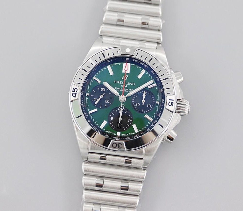 TF공장 브라이틀링 크로노그래프 크로노맷 그린 다이얼 스틸 SS 브레이슬릿 42mm AB01343A1L1A1