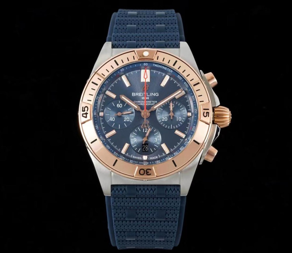 TF공장 브라이틀링 크로노그래프 크로노맷 블루 다이얼 러버 스트랩 42mm UB0134101C1U1