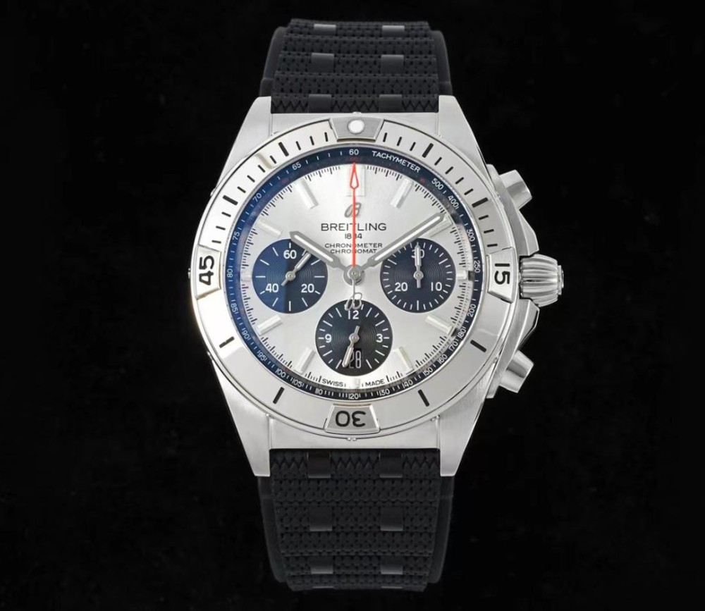 TF공장 브라이틀링 크로노그래프 크로노맷 실버 러버 42mm AB0134101K1A1