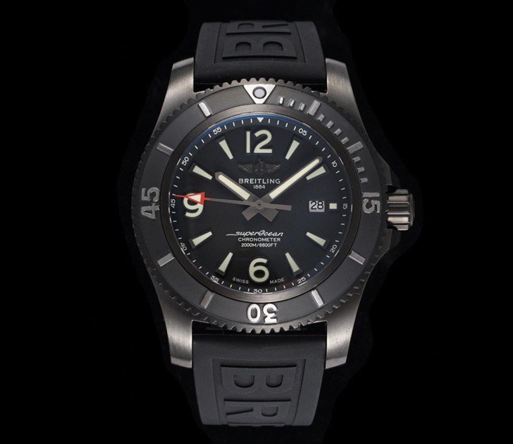 TF공장 브라이틀링 슈퍼오션 블랙 다이얼 세라믹 베젤 러버 스트랩 46mm M17368B71B1S1