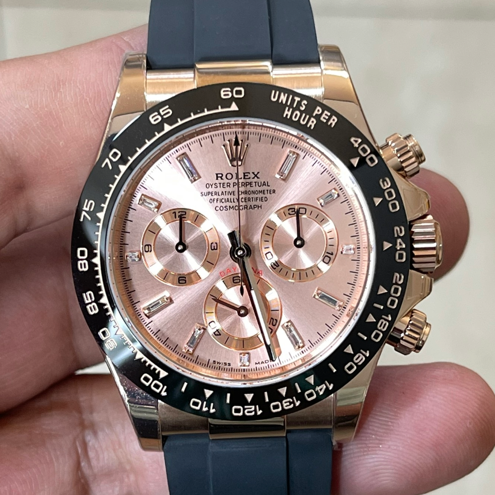 BT공장 롤렉스 데이토나 크로노그래프 로즈골드 다이얼 바게트다이아 러버밴드 40mm 116515