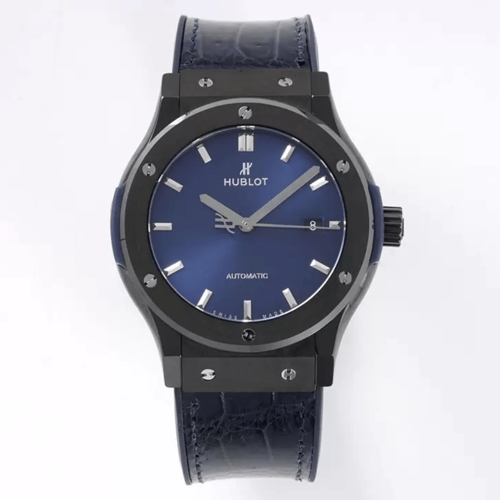 위블로 클래식 퓨전 블루 다이얼 블랙 세라믹 가죽 스트랩 42mm 542.CM.7170.LR