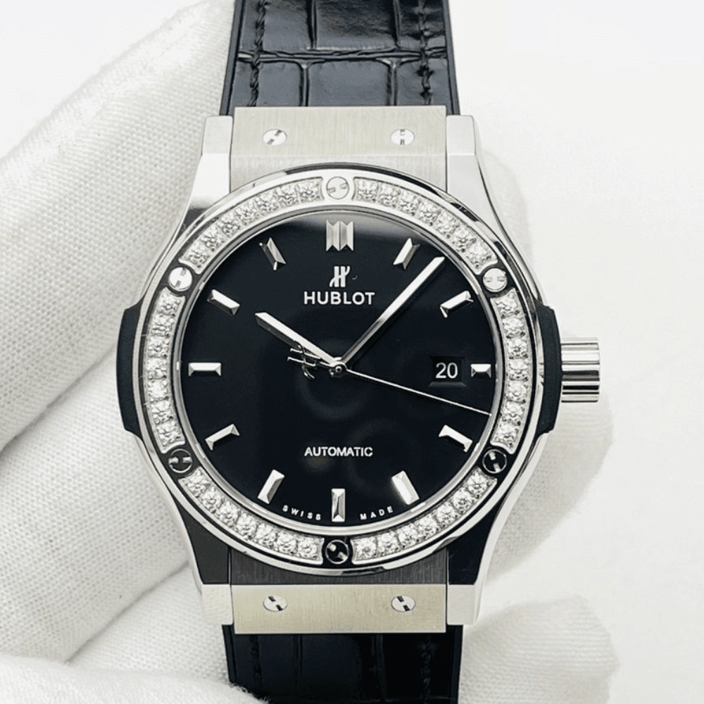 HB공장 위블로 클래식 퓨전 블랙 다이얼 다이아베젤 티타늄 가죽 스트랩 38mm/42mm 542.NX.1171.RX