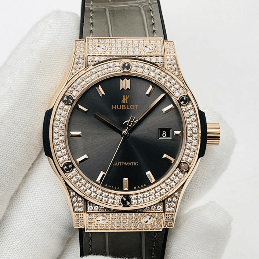 HB공장 위블로 클래식 퓨전 그레이 다이얼 풀다이아 로즈골드 금통 가죽 스트랩 38mm/42mm 542.OX.7081.LR