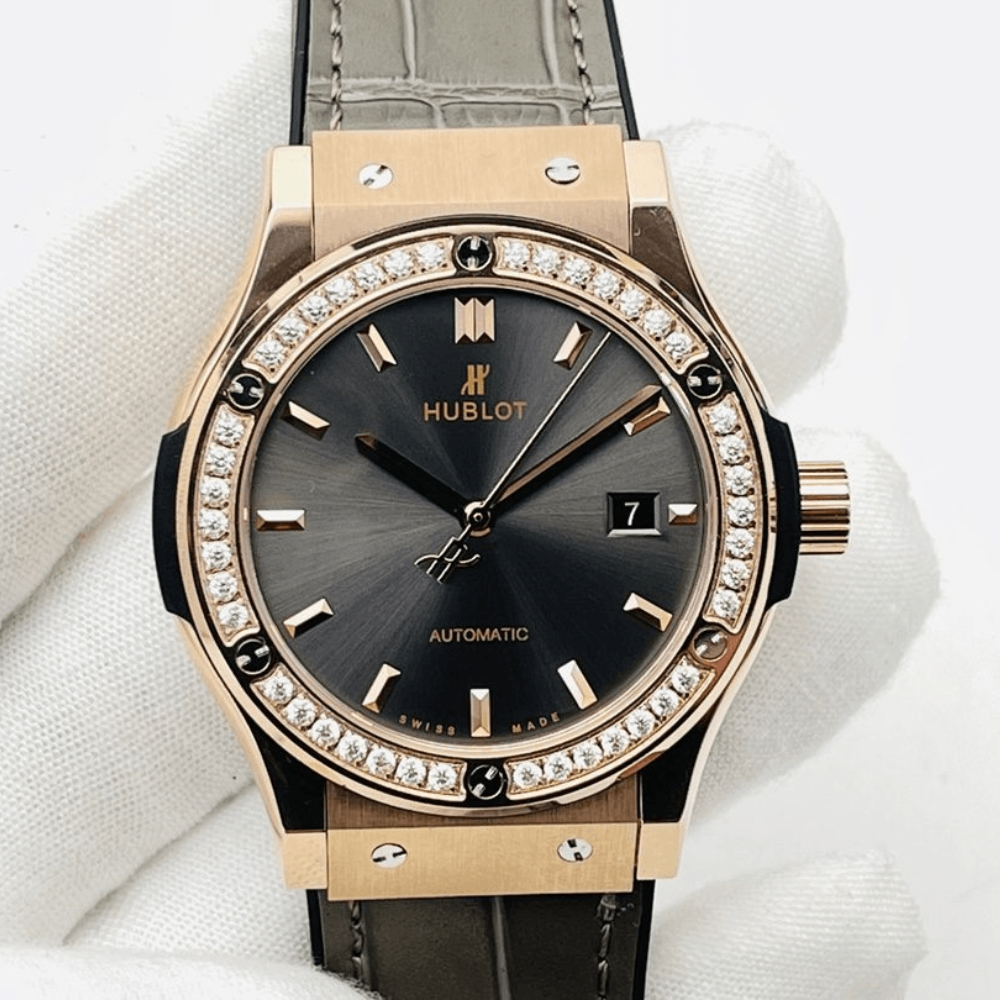 HB공장 위블로 클래식 퓨전 그레이 다이얼 다이아베젤 로즈골드 금통 가죽 스트랩 38mm/42mm 542.OX.7081.LR