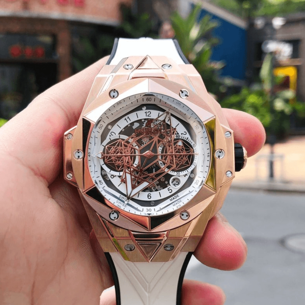 HB공장 위블로 빅뱅 상 블루 II 골드 티타늄 러버 스트랩 45mm 418.OX.2001.RX.MXM20