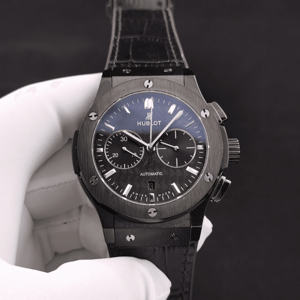 HB공장 위블로 클래식 퓨전 크로노그래프 카본 블랙 다이얼 세라믹 가죽 스트랩 45mm 521.CM.1171.RX