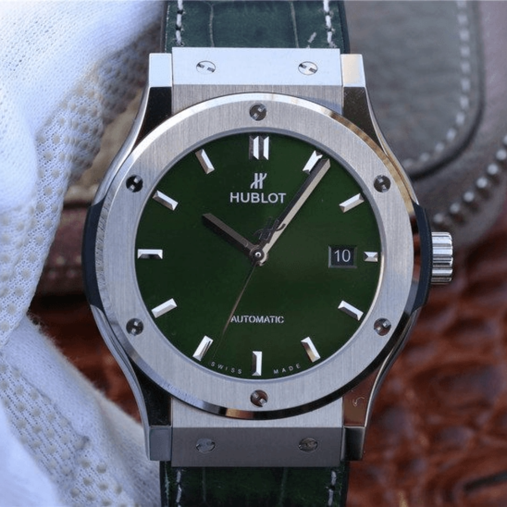 JJ공장 위블로 클래식 퓨전 티타늄 그린 다이얼 러버 스트랩 42mm 542.NX.8970.LR