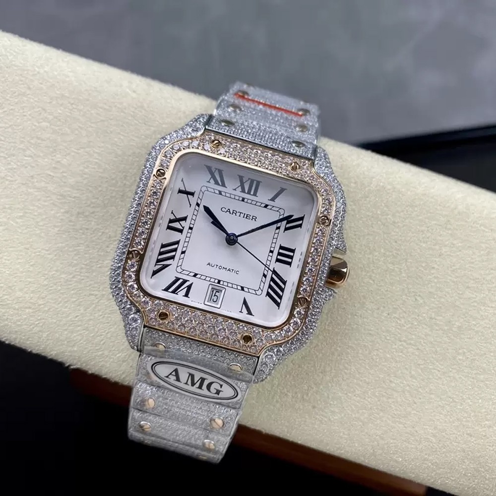 AMG공장 까르띠에 산토스 버스트다운 화이트 다이얼 로즈골드 콤비 40mm