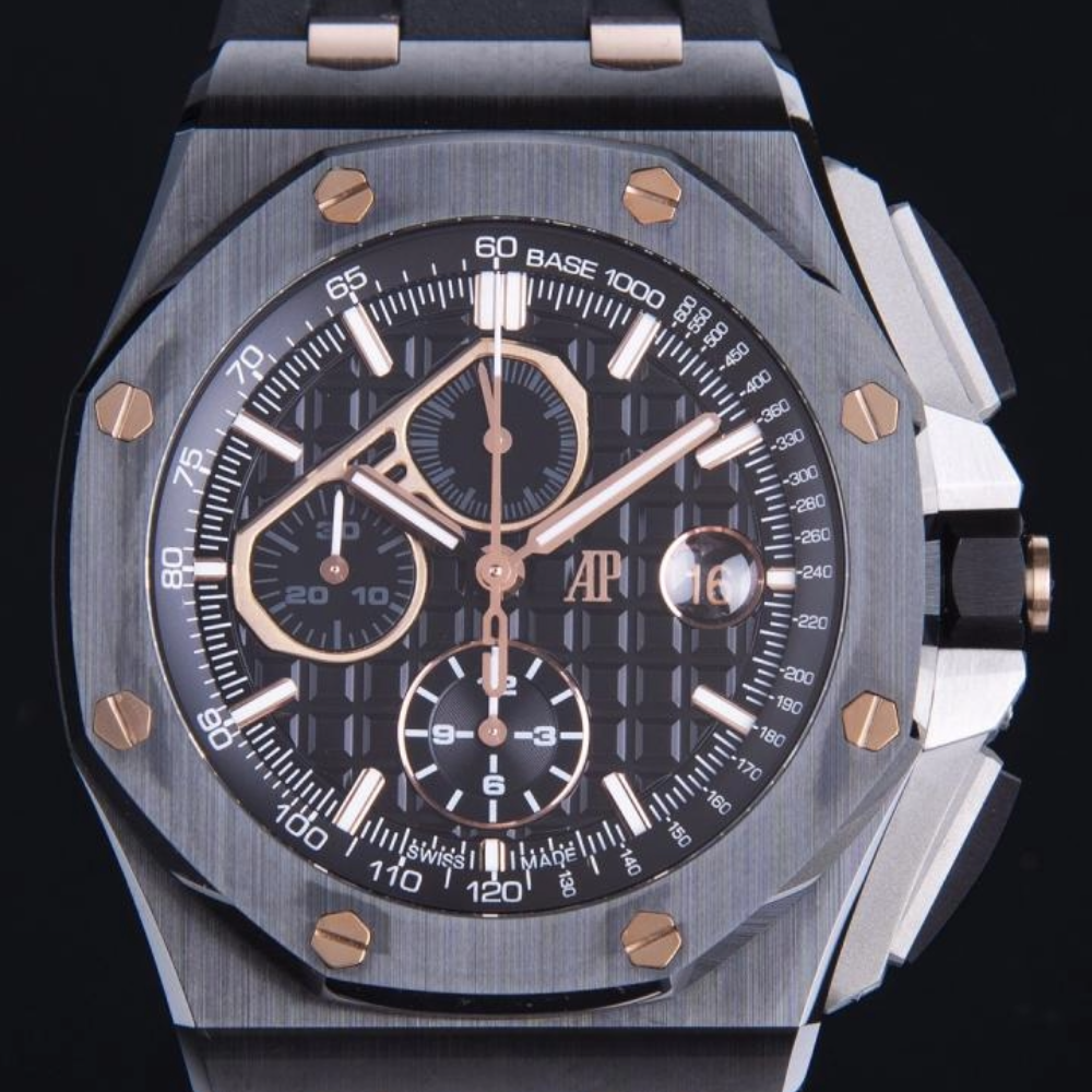 APF공장 오데마피게 로얄오크 오프쇼어 크로노그래프 블랙 다이얼 세라믹 블랙 러버 스트랩 44mm 26405CE