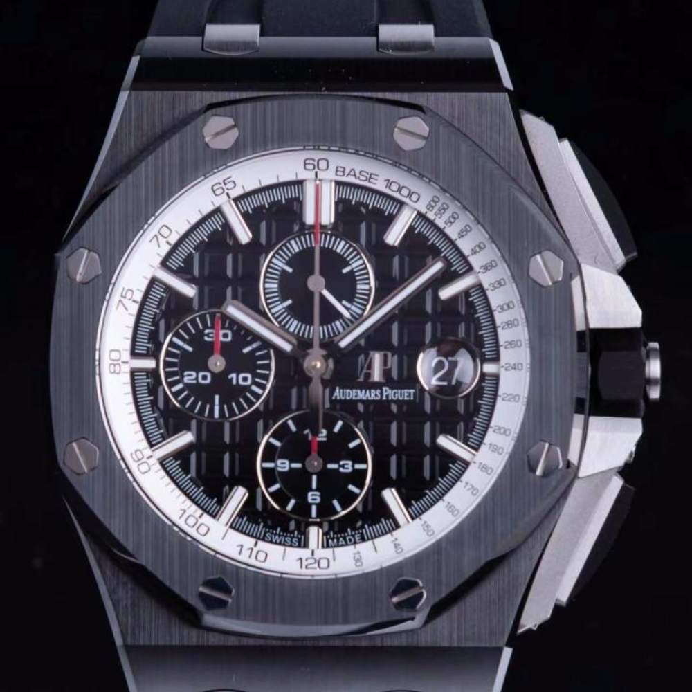 APF공장 오데마피게 로얄오크 오프쇼어 크로노그래프 블랙 다이얼 세라믹 블랙 러버 스트랩 44mm 26405CE