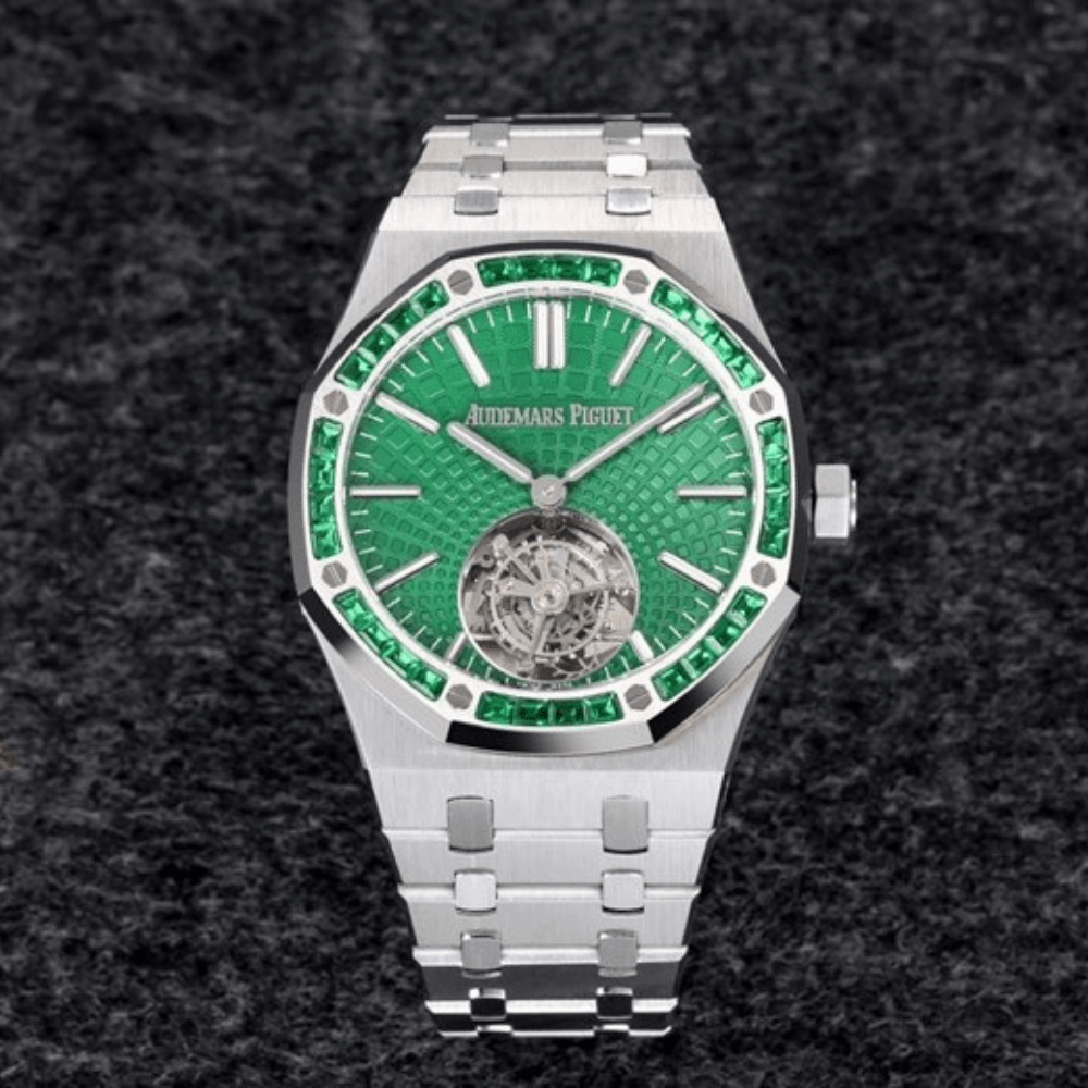 오데마피게 로얄오크 플라잉 투르비옹 그린 다이얼 SS 브레이슬릿 41mm 26532IC