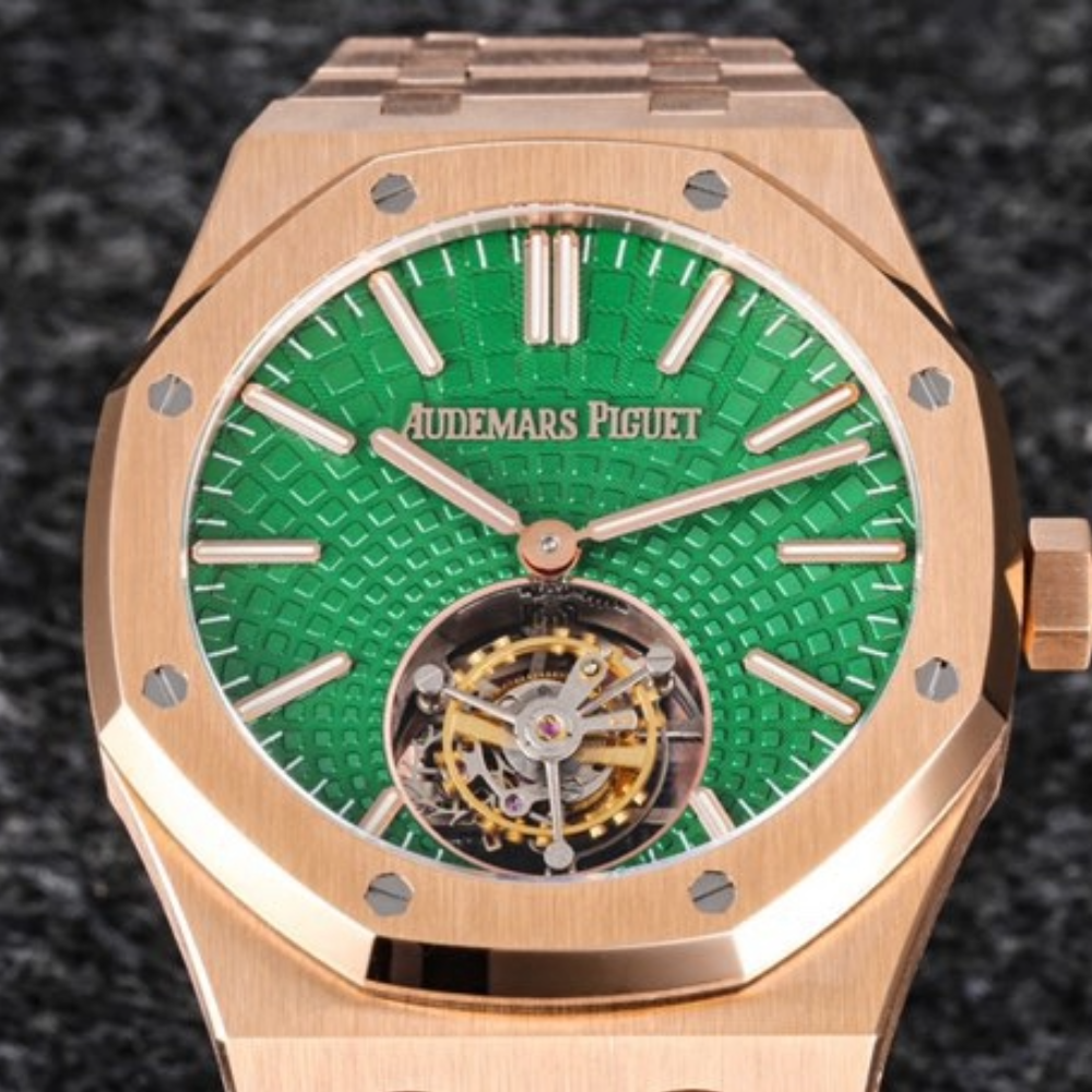 R8공장 오데마피게 로얄오크 플라잉 투르비옹 그린 다이얼 로즈골드 금통 41mm 26533OR