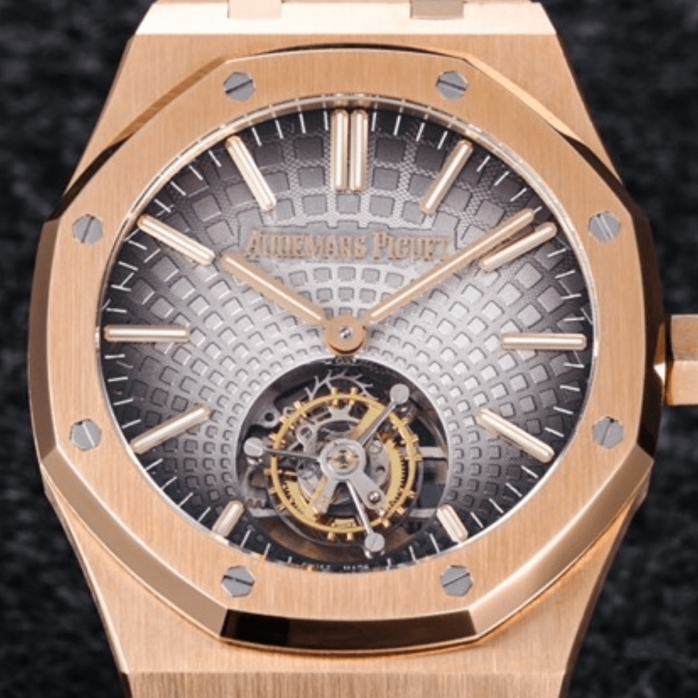 R8공장 오데마피게 로얄오크 플라잉 투르비옹 그레이 다이얼 로즈골드 금통 41mm 26530OR