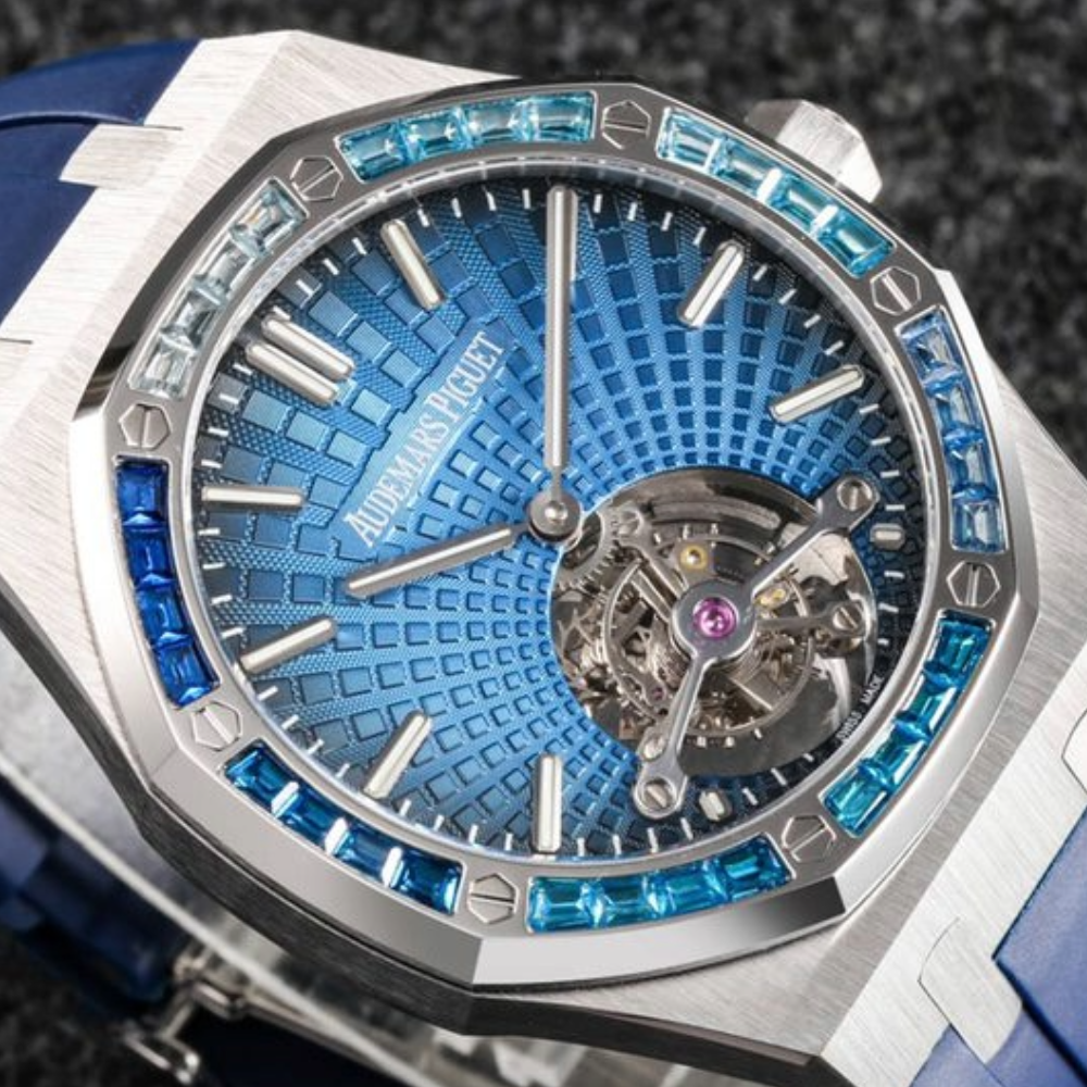 R8공장 오데마피게 로얄오크 투르비옹 블루 다이얼 다이아베젤 블루 러버스트랩 V3 41mm 26521PT