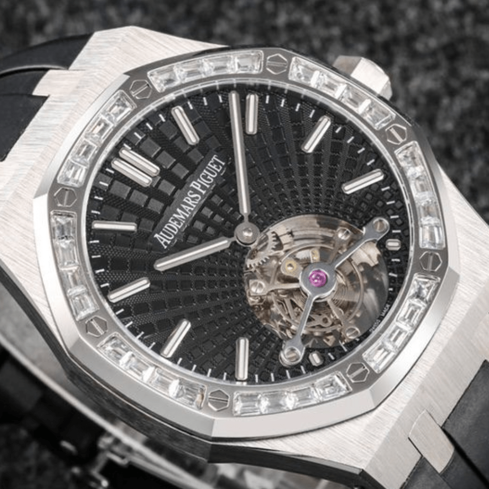 R8공장 오데마피게 로얄오크 투르비옹 블랙 다이얼 다이아베젤 블랙 러버스트랩 V3 41mm 26521BC