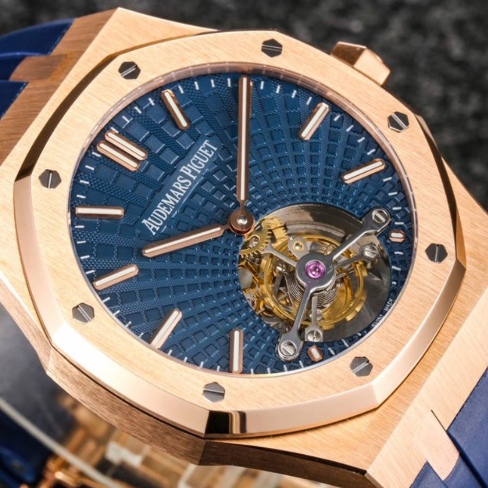 R8공장 오데마피게 로얄오크 투르비옹 블루 다이얼 로즈골드 블루 러버스트랩 V3 41mm 26522OR