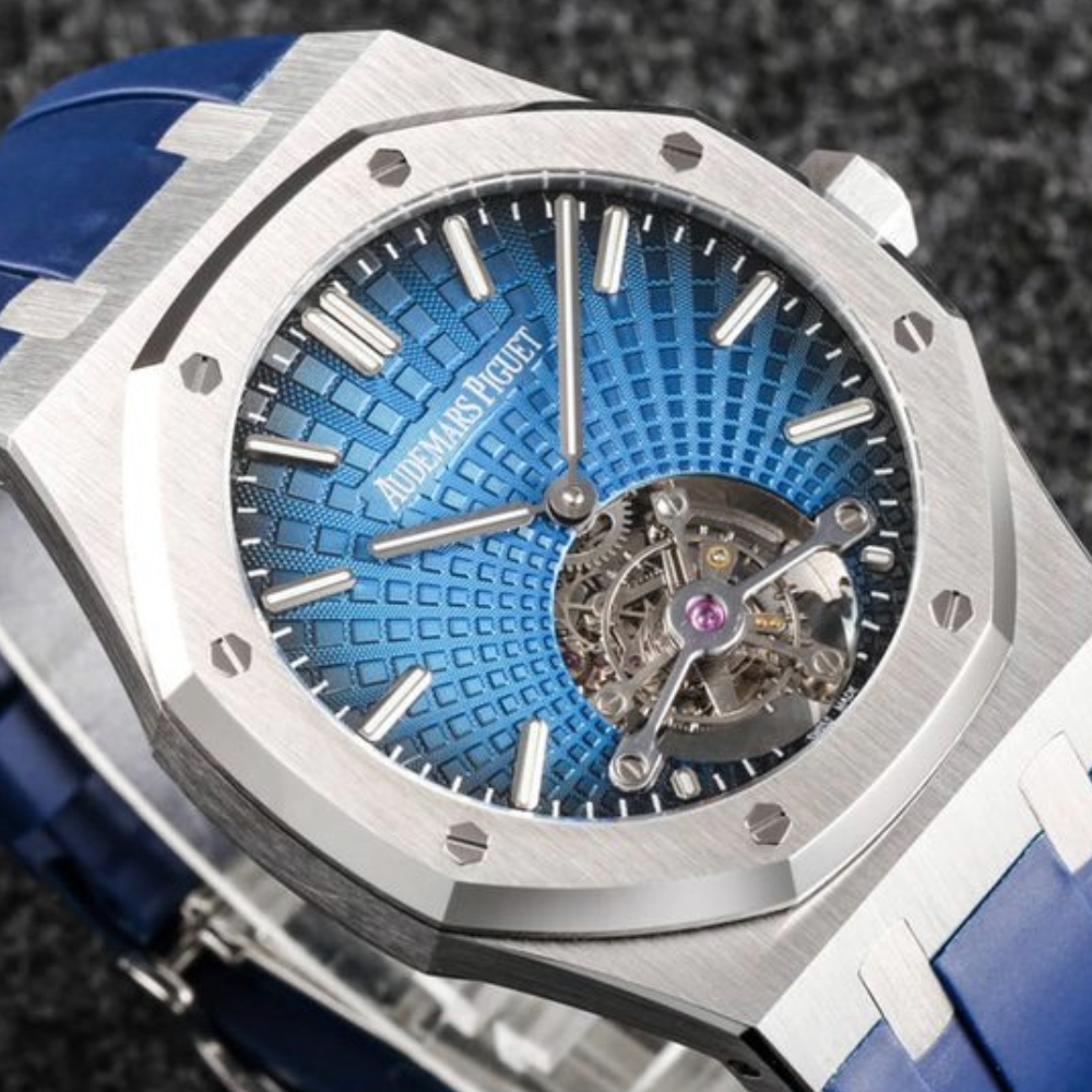 R8공장 오데마피게 로얄오크 투르비옹 블루 다이얼 스틸 블루 러버스트랩 V3 41mm 26522TI