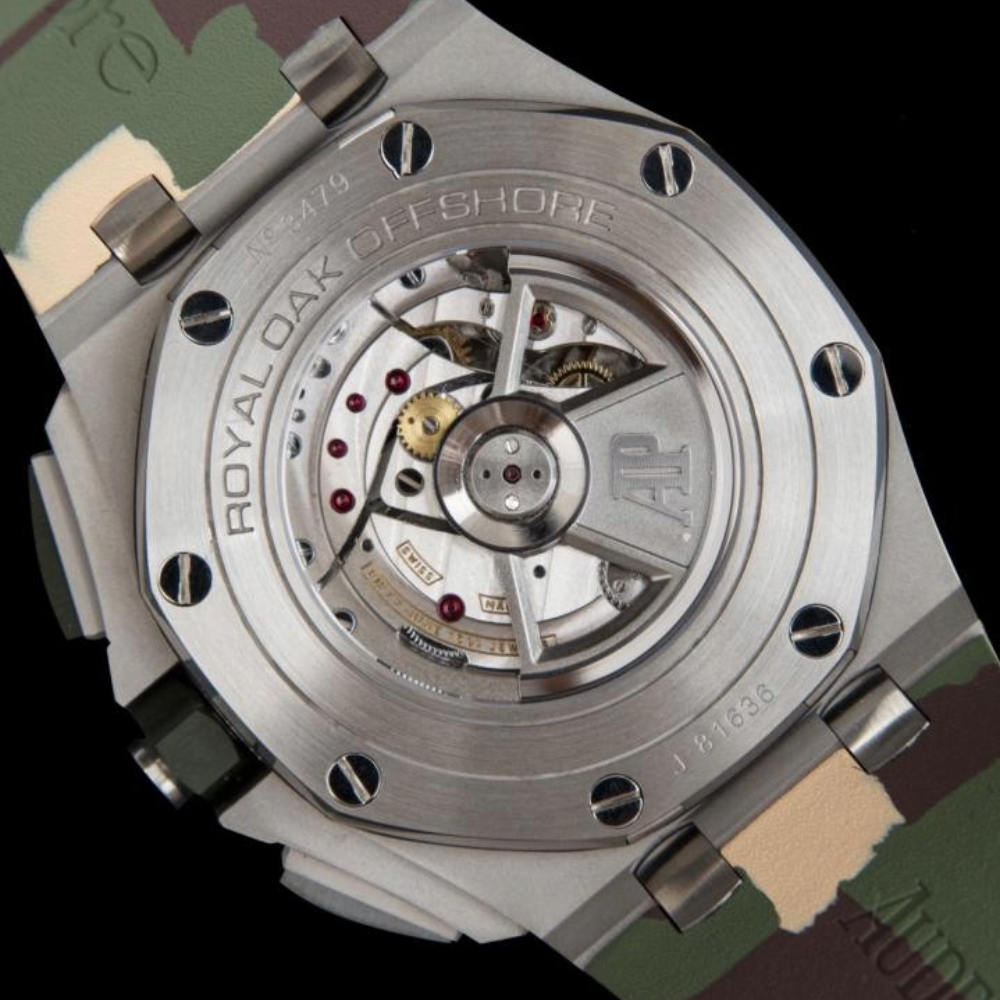 APF공장 오데마피게 로얄오크 오프쇼어 크로노그래프 크림 다이얼 그린 세라믹베젤 카모 러버스트랩 44mm 26400SO