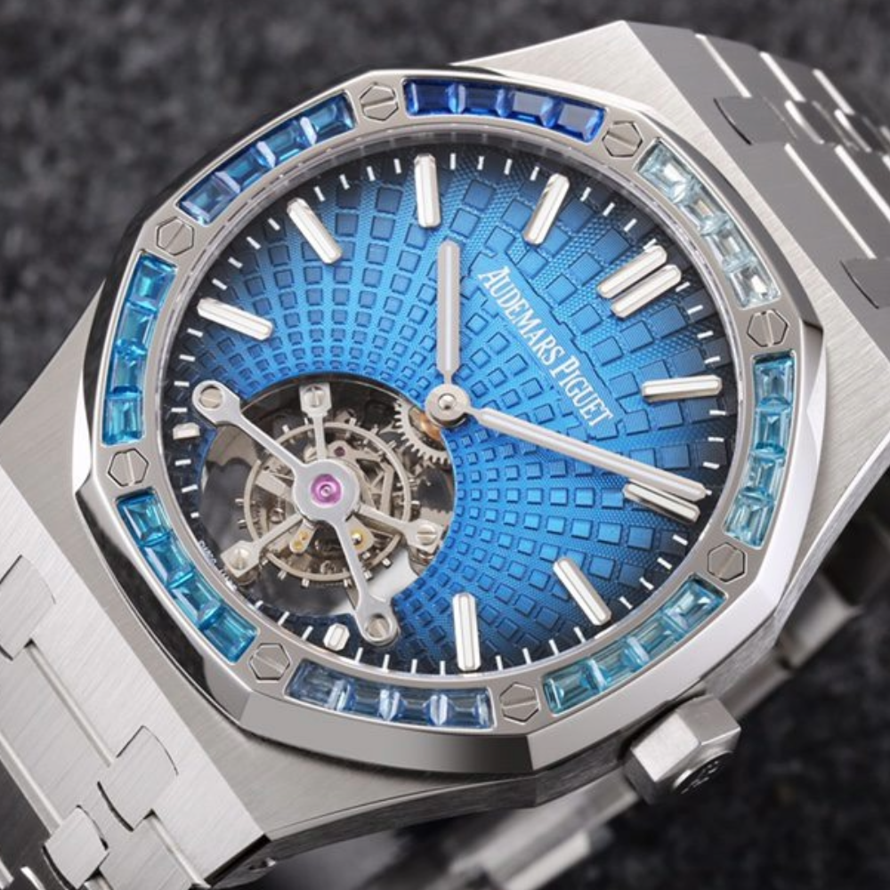 R8공장 오데마피게 로얄오크 투르비옹 엑스트라씬 블루 다이얼 다이아/쥬얼 베젤 SS 브레이슬릿 V3 41mm 26521PT