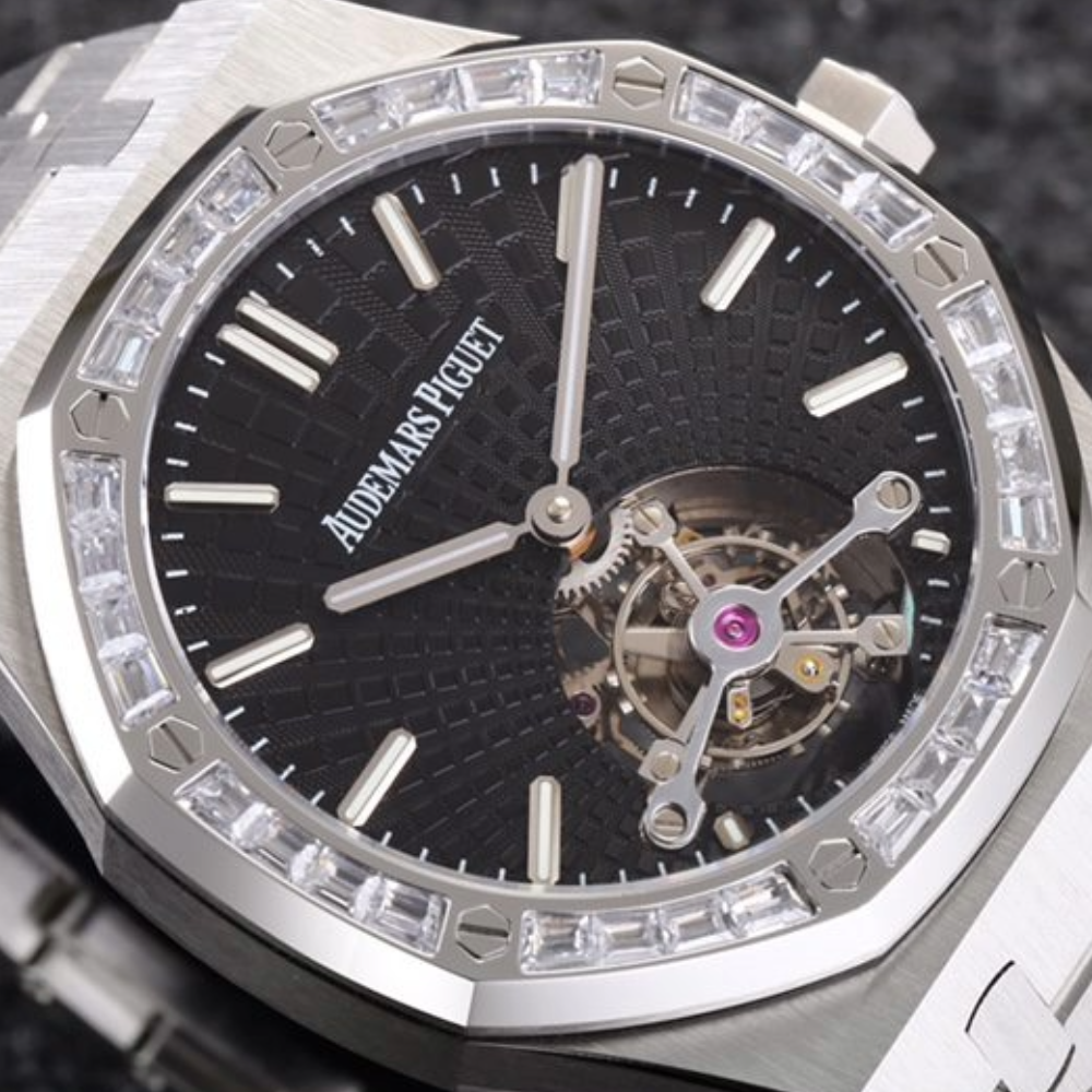 R8공장 오데마피게 로얄오크 투르비옹 엑스트라씬 블랙 다이얼 다이아/쥬얼 베젤 SS 브레이슬릿 V3 41mm 26521BC