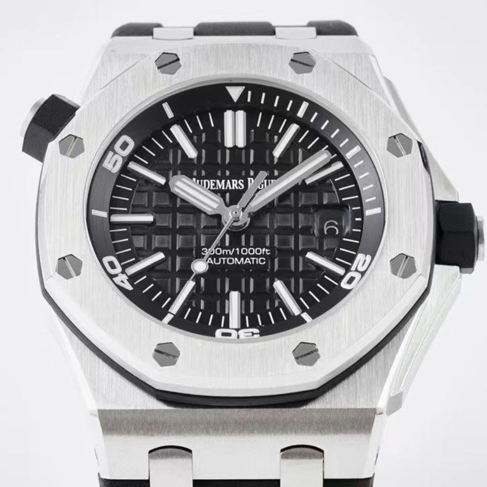 ZF공장 오데마피게 로얄오크 오프쇼어 블랙 텍스처 다이얼 스틸 블랙 러버 스트랩 42mm 15703ST