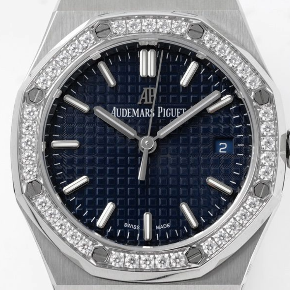 8F공장 오데마피게 로얄오크 레이디 블루 다이얼 다이아베젤 실버 SS 브레이슬릿 34mm 77351ST