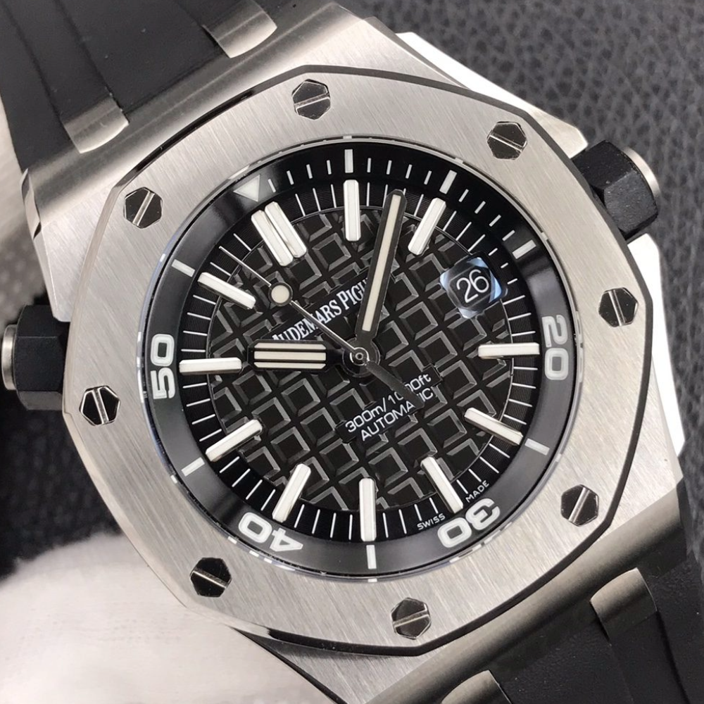 JF공장 오데마피게 로얄오크 오프쇼어 다이버 블랙 다이얼 스틸 블랙 러버스트랩 V10 42mm 15703ST