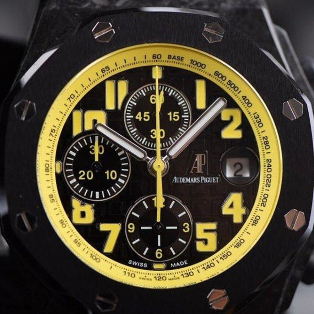 JF공장 오데마피게 로얄오크 오프쇼어 범블비 에디션 블랙 다이얼 카본 블랙 가죽 스트랩 42mm 26176FO