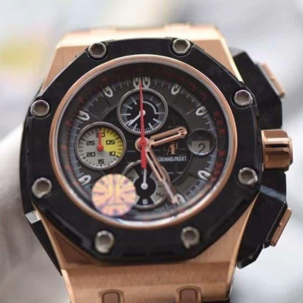 오데마피게 로얄오크 오프쇼어 그랑프리 한정판 블랙 카본 로즈골드 블랙 가죽 스트랩 V2 44mm 26290RO