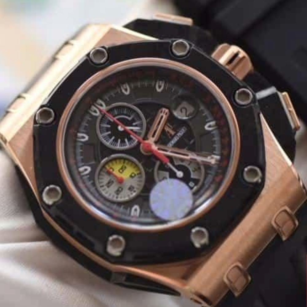 JF공장 오데마피게 로얄오크 오프쇼어 그랑프리 한정판 블랙 카본 로즈골드 블랙 가죽 스트랩 V2 44mm 26290RO