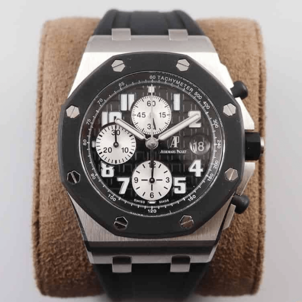 JF공장 오데마피게 로얄오크 오프쇼어 블랙 다이얼 스틸 블랙 러버스트랩 V2 42mm 25940SK