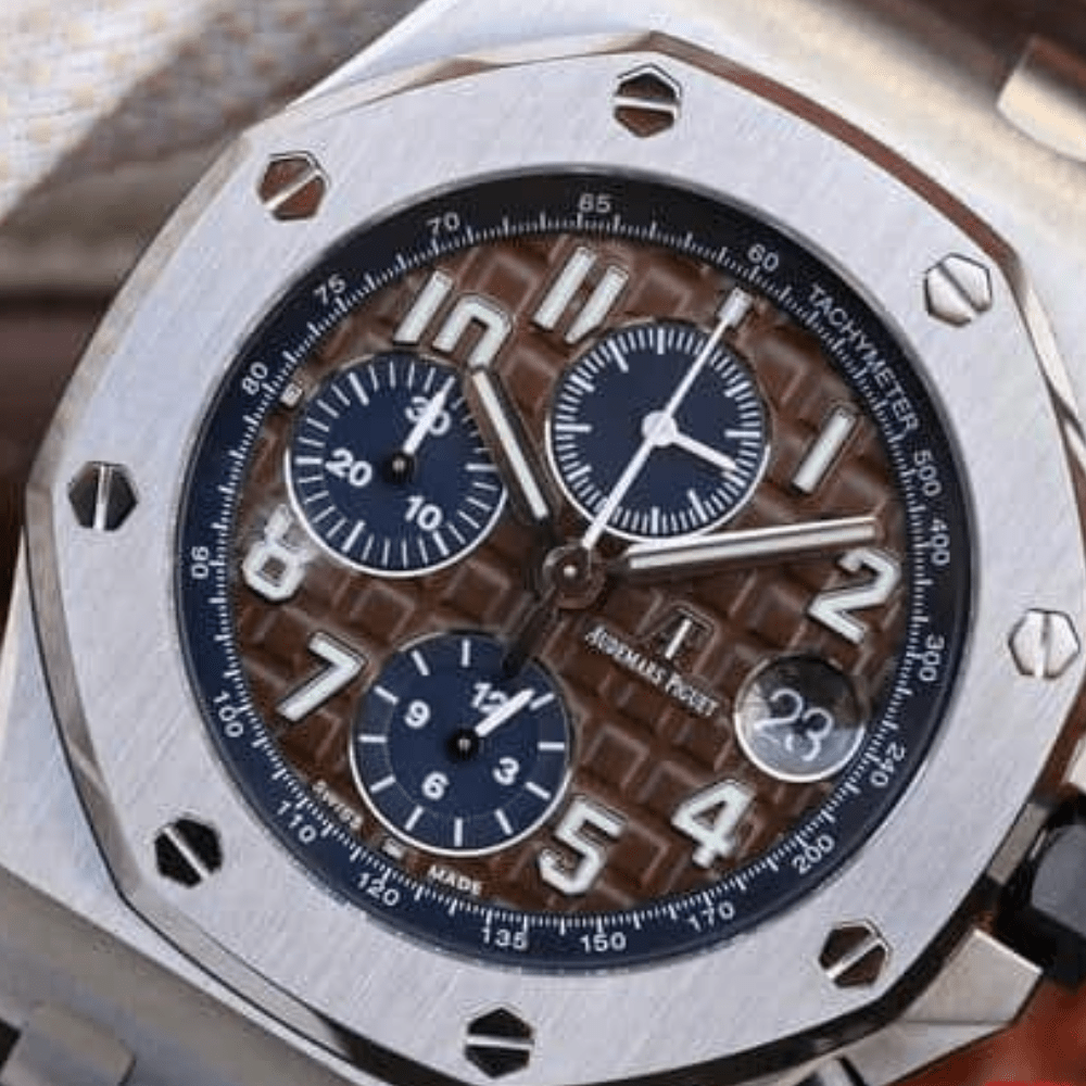 JF공장 오데마피게 로얄오크 오프쇼어 브라운/블루 다이얼 스틸 브라운 가죽스트랩 V2 42mm 26470ST