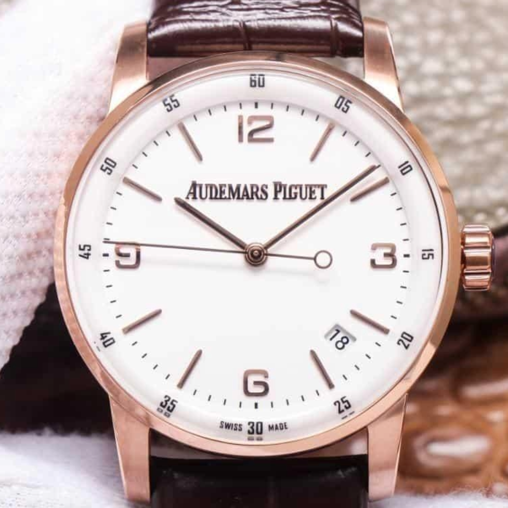 TNK공장 오데마피게 CODE 11.59 화이트 다이얼 스틸 블랙 가죽 스트랩 41mm 15210OR