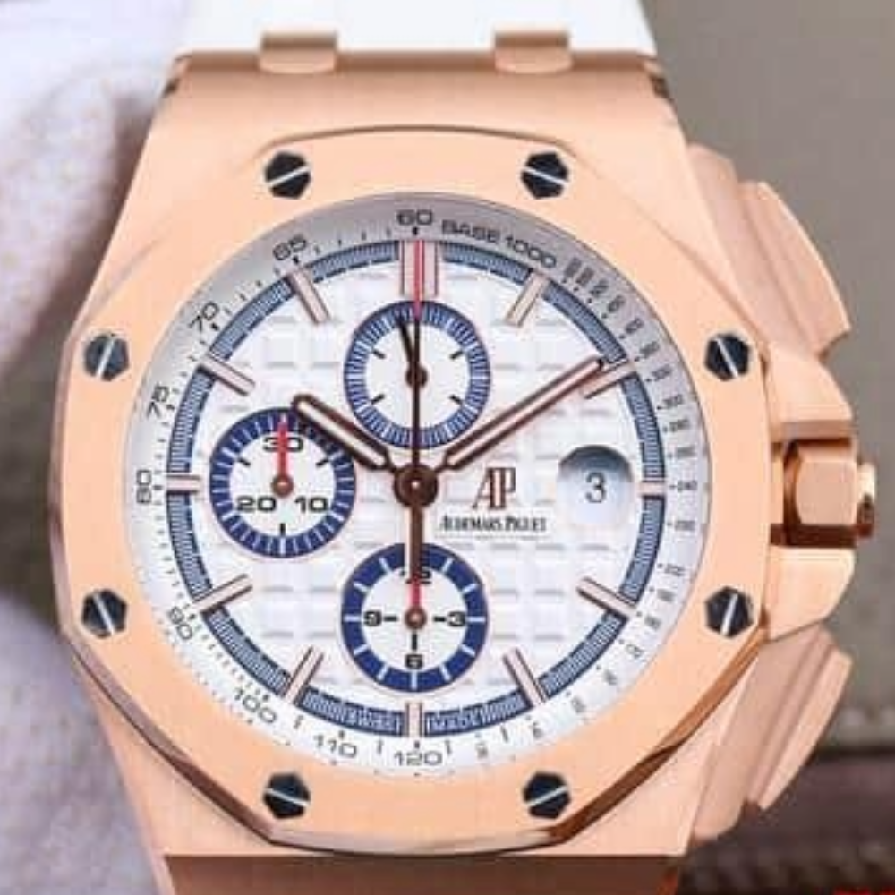 JF공장 오데마피게 로얄오크 오프쇼어 화이트 다이얼 로즈골드 화이트 러버 스트랩 44mm 26408OR