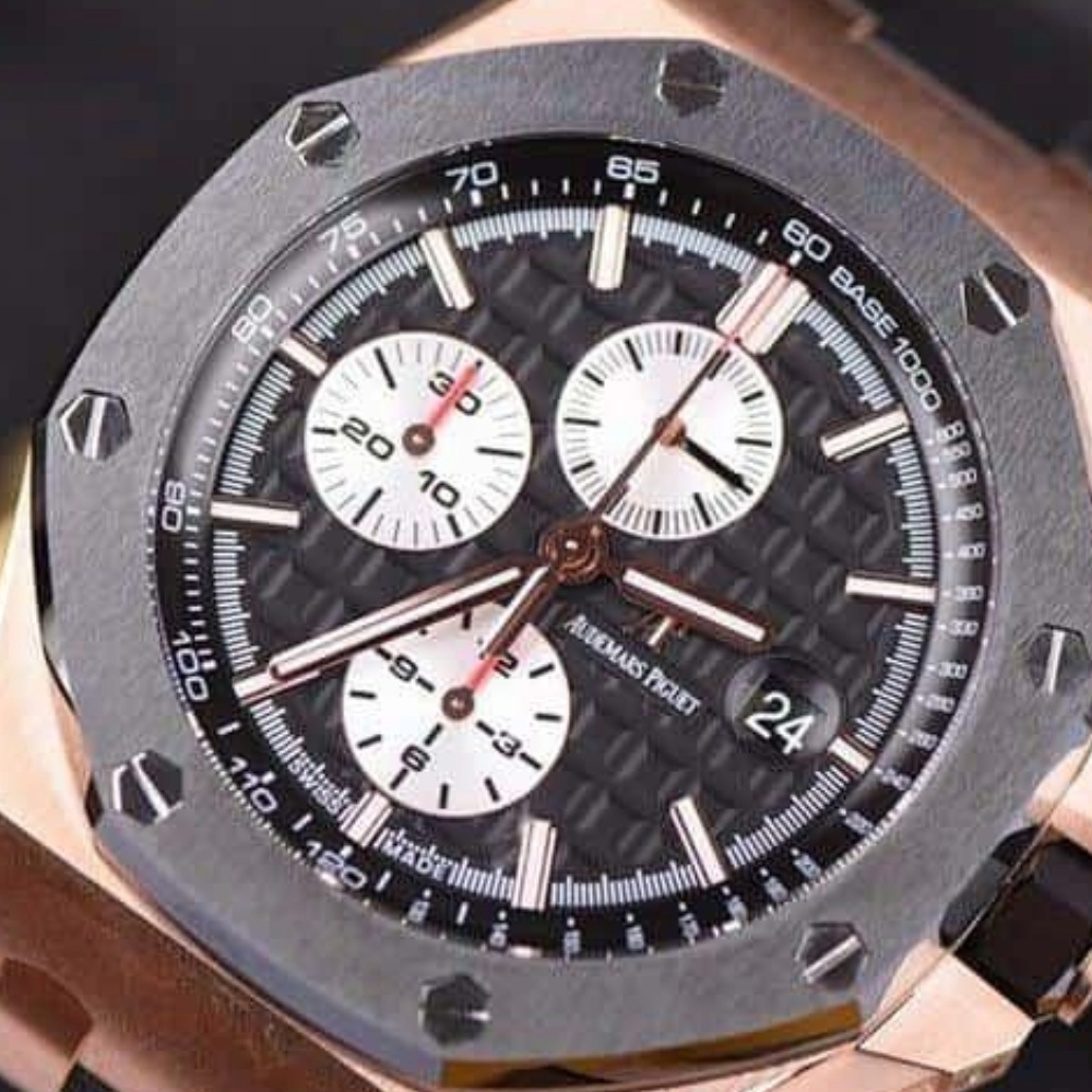 JF공장 오데마피게 로얄오크 오프쇼어 블랙/화이트 다이얼 로즈골드 블랙 러버스트랩 44mm 26401RO